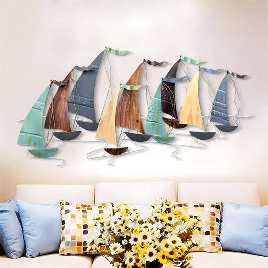 edaknez Large Metal Sailboat Wall Decor, 51" x 26" Coastal Nautical Ship Wall Art, Large Metal Boat Wall Sculpture for Living Room & Bedroom