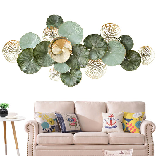edaknez Metal Wall Art Decor, Large 3D Flower Leaves Metal Wall Art, Modern Lotus Wall Decoration for Indoor & Outdoor Living Room or Bedroom, Green and Gold (C 135 x 64 x 6 cm)