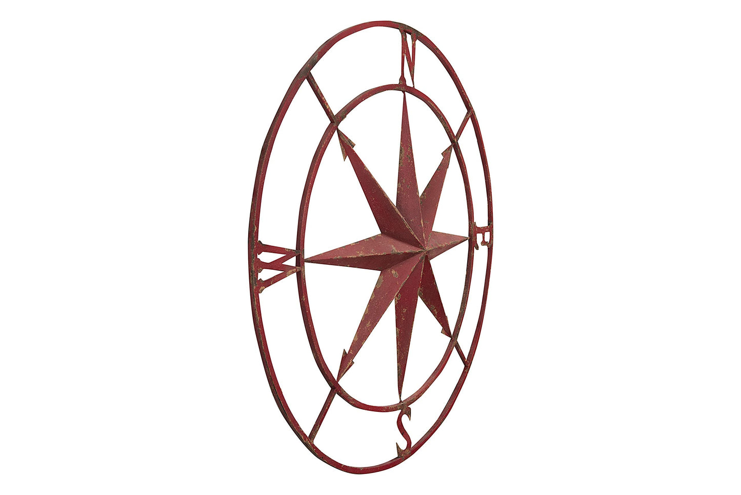 Distressed Red Metal Compass Wall Decor, Vintage Nautical Wall Art for Home or Office