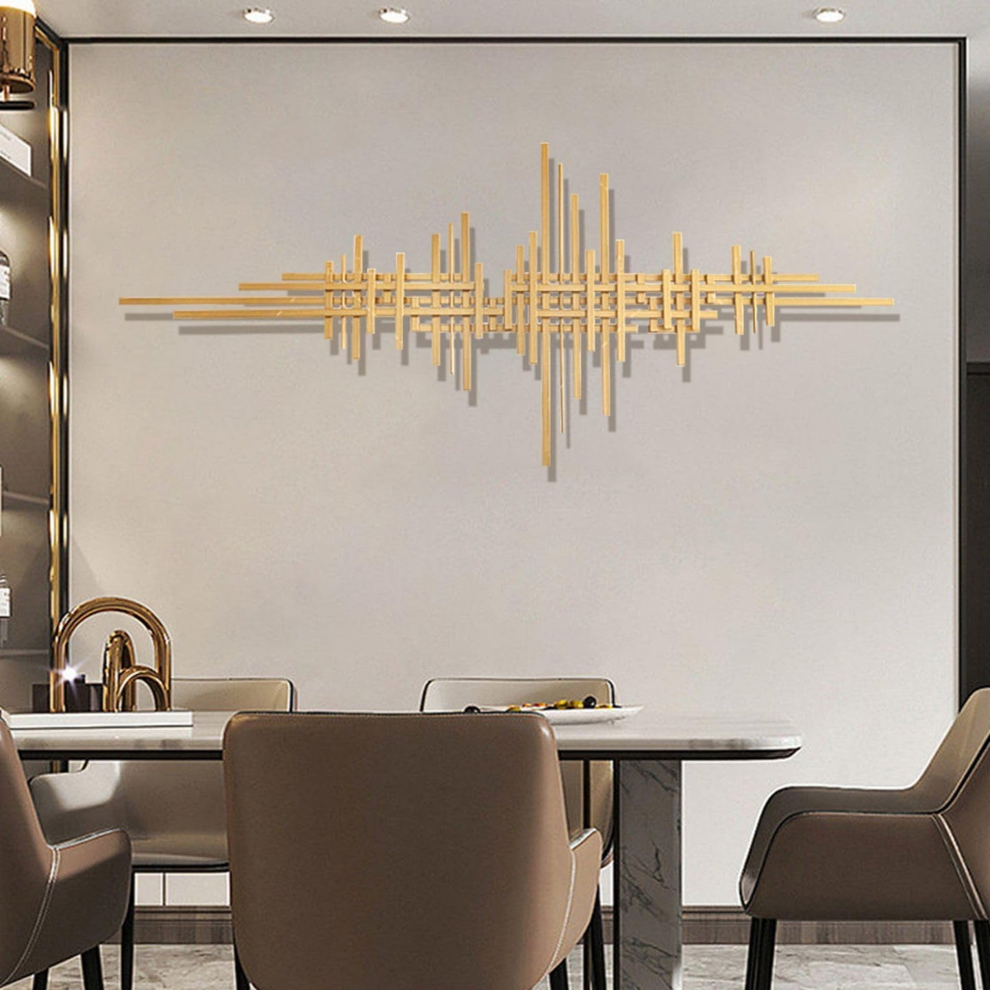 Modern Geometric Gold Metal Wall Art, Handmade Iron Wall Sculpture for Living Room, Dining Room or Hallway 47.2"x19.7"