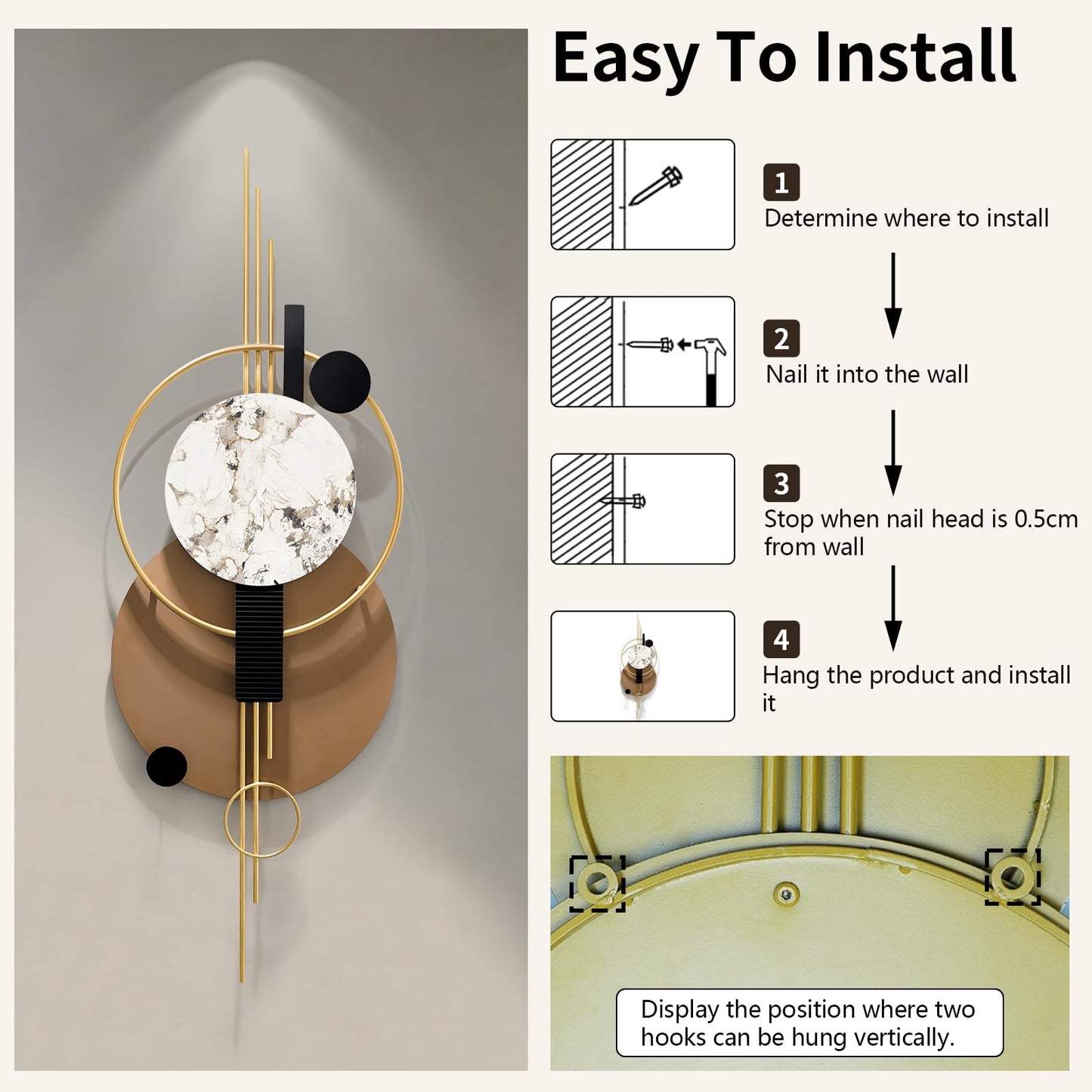 Large Metal Abstract Wall Art with Light, 16.5" x 49.2" Modern Geometric Wall Sculpture for Living Room, Black and Brown
