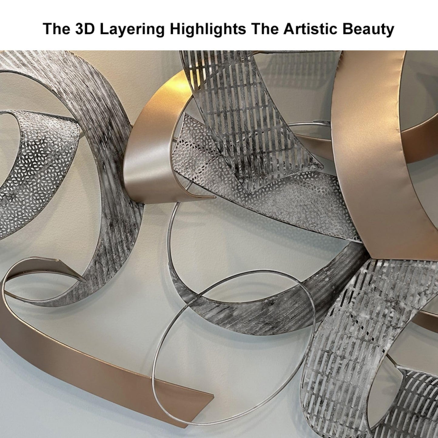 Modern 3D Abstract Geometric Metal Wall Art, Overlapping Iron Design for Living Room, Dining Room or Office 47.2"