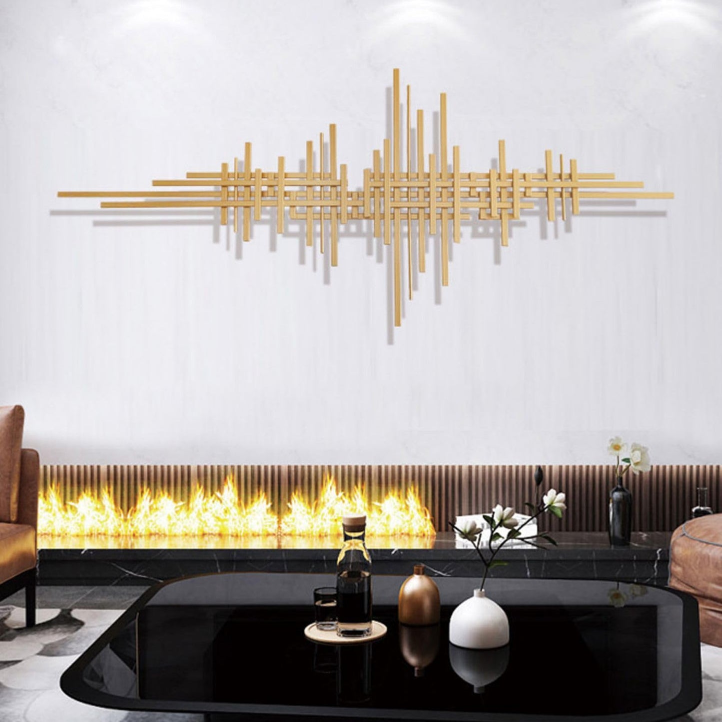 Modern Geometric Gold Metal Wall Art, Handmade Iron Wall Sculpture for Living Room, Dining Room or Hallway 47.2"x19.7"