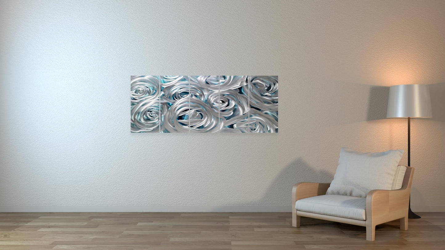 Huge Silver Flower Metal Wall Art, Handcrafted Wall Sculpture Set for Living Room Decor