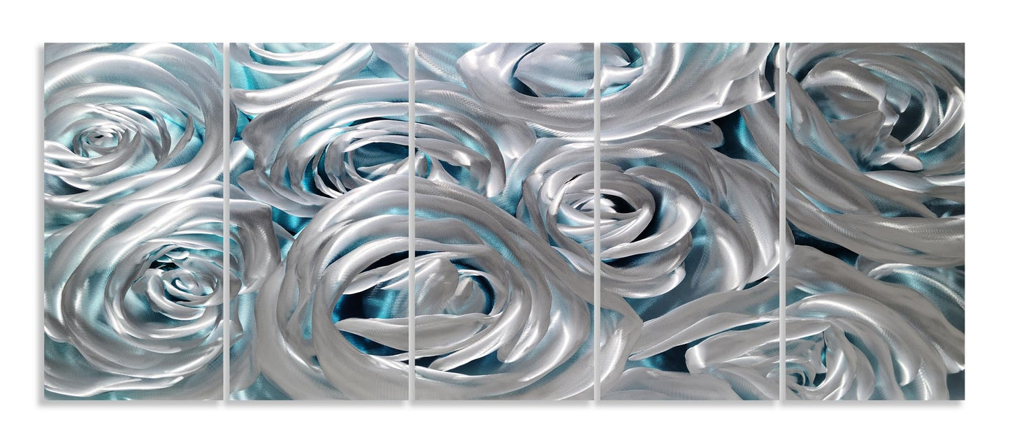 Huge Silver Flower Metal Wall Art, Handcrafted Wall Sculpture Set for Living Room Decor