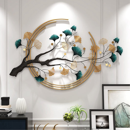 Futyli Large Metal Wall Decor, 3D Ginkgo Leaf Wall Art, 53" Vertical Modern Metal Wall Sculpture for Living Room, Dining Room, Bedroom