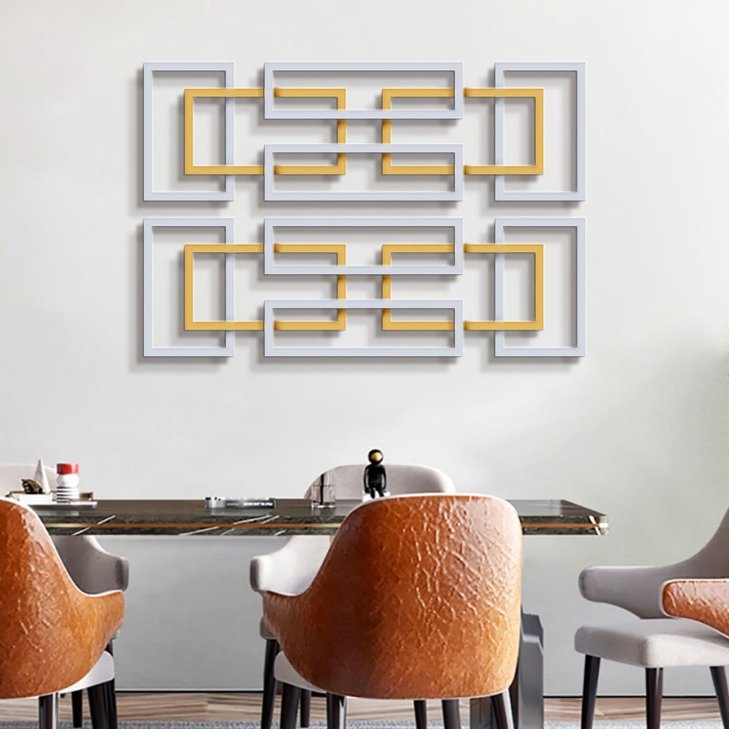 Set of 2 Modern Abstract 3D Metal Wall Art, Gold and Silver Rectangle Wall Sculptures for Living Room, Bedroom or Office