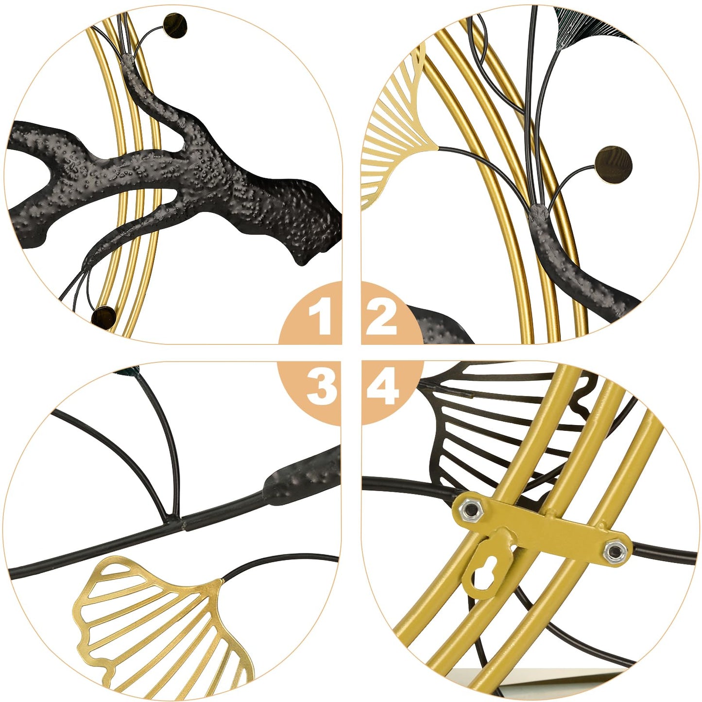 QXSXKJ 3D Metal Wall Art Decor, Large Gold Ginkgo Leaf Wall Sculpture, 59" Modern Metal Wall-Mounted Decoration for Living Room, Dining Room, and Bedroom