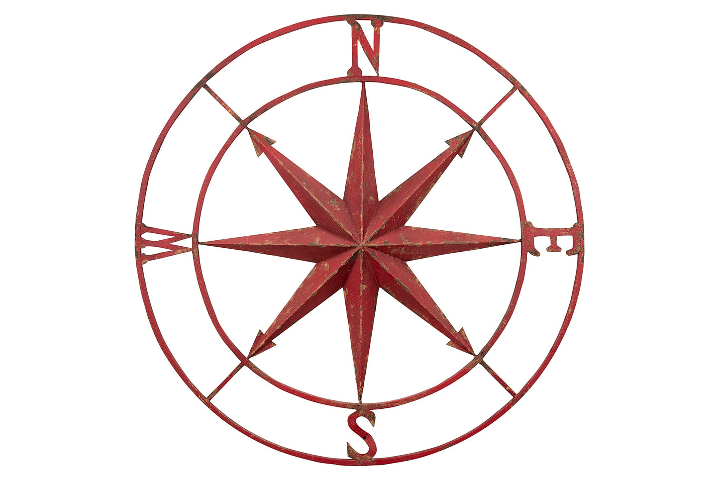 Distressed Red Metal Compass Wall Decor, Vintage Nautical Wall Art for Home or Office