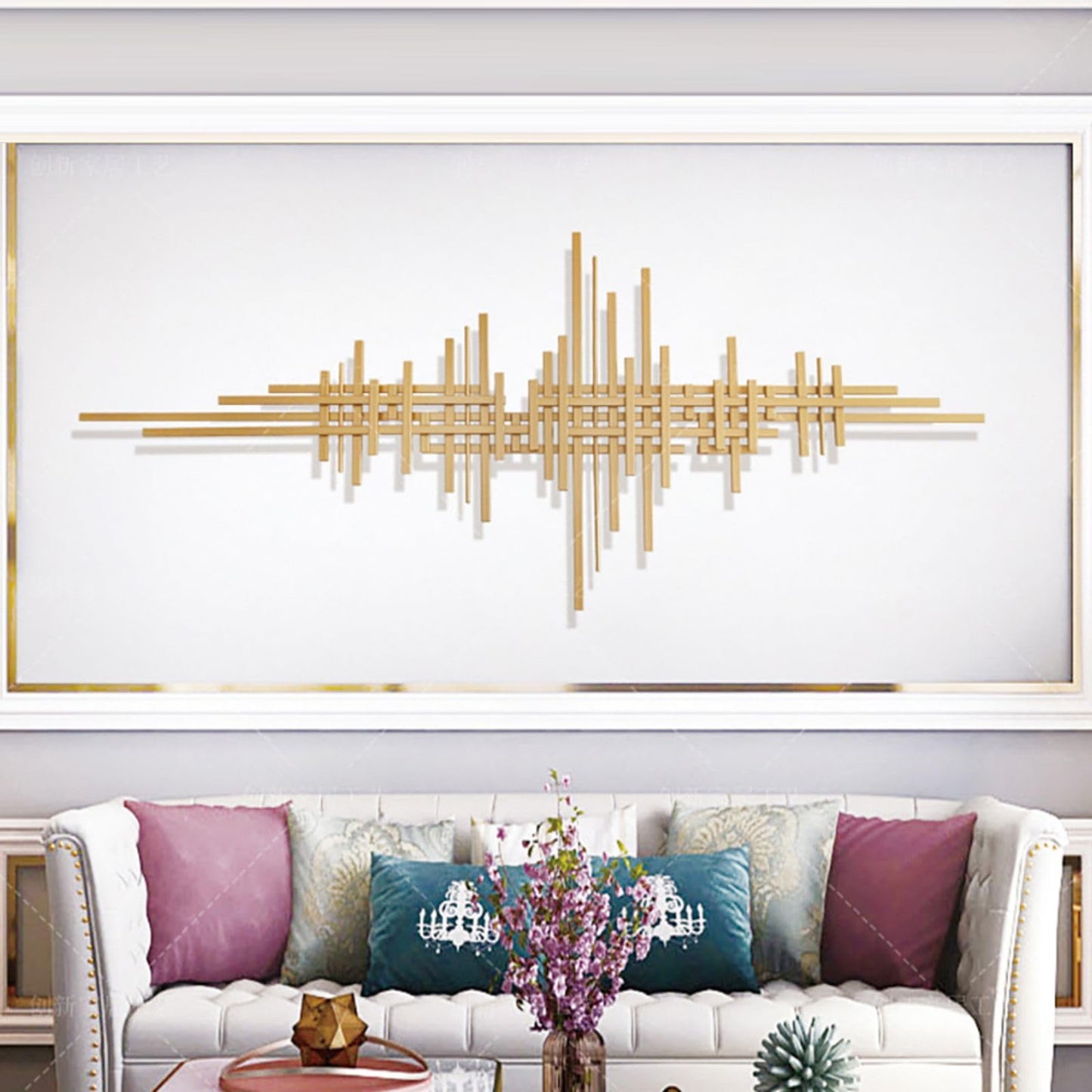 Modern Geometric Gold Metal Wall Art, Handmade Iron Wall Sculpture for Living Room, Dining Room or Hallway 47.2"x19.7"