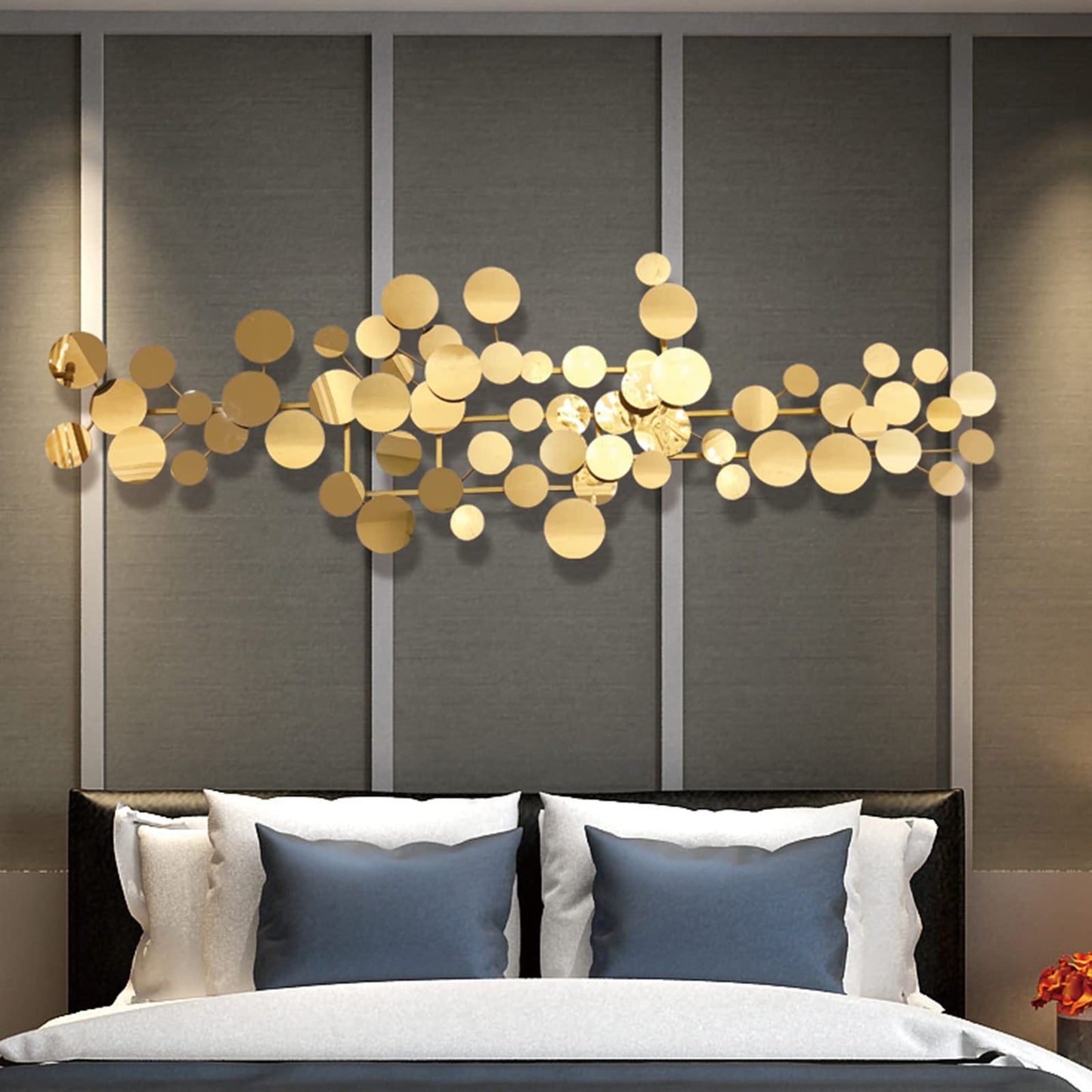 YUDACHU Metal Wall Art Gold Decor, 3D Modern Geometric Wall Sculpture, 59" x 19.6" Large Luxury Metal Artwork for Living Room, Bedroom, Dining Room