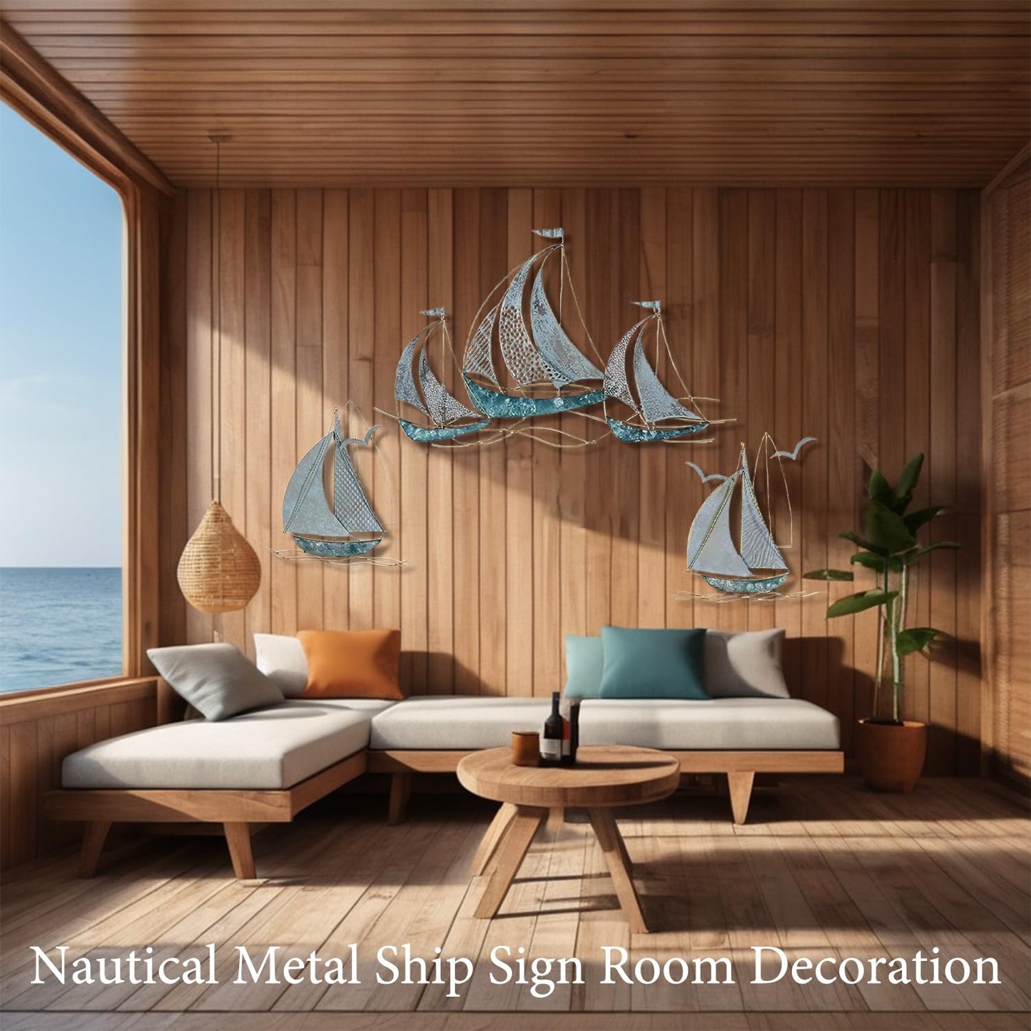 edaknez Set of 3 Metal Sailboat Wall Art, Coastal Nautical Blue Ship Wall Decor, Large Sailing Boat Metal Wall Sculpture for Living Room, Bedroom, Indoor & Outdoor