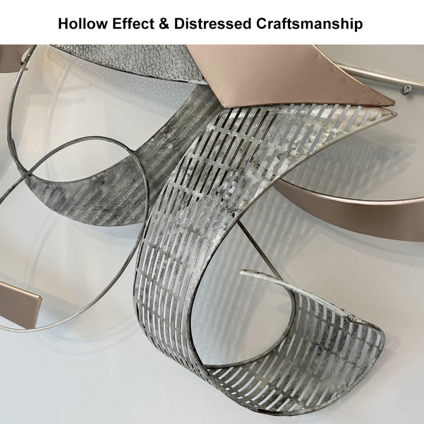 Modern 3D Abstract Geometric Metal Wall Art, Overlapping Iron Design for Living Room, Dining Room or Office 47.2"