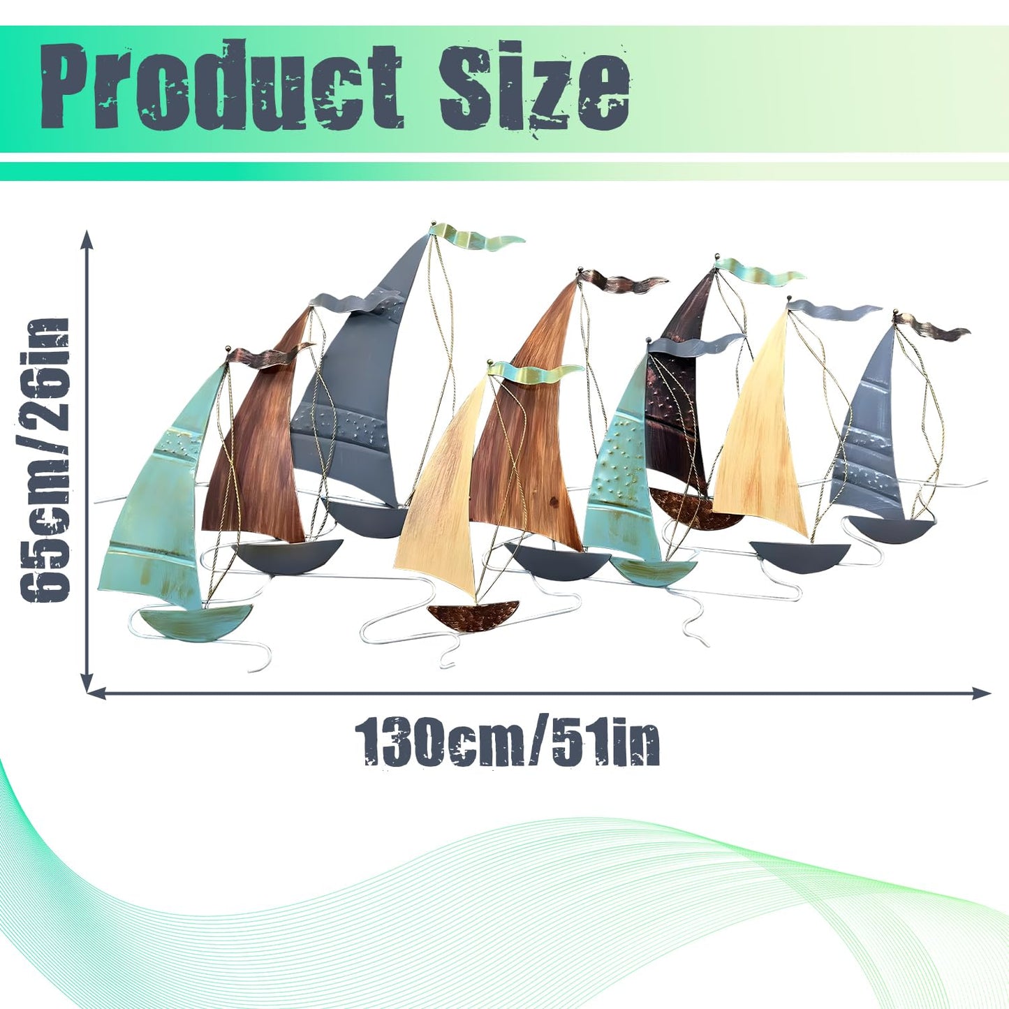 edaknez Large Metal Sailboat Wall Decor, 51" x 26" Coastal Nautical Ship Wall Art, Large Metal Boat Wall Sculpture for Living Room & Bedroom