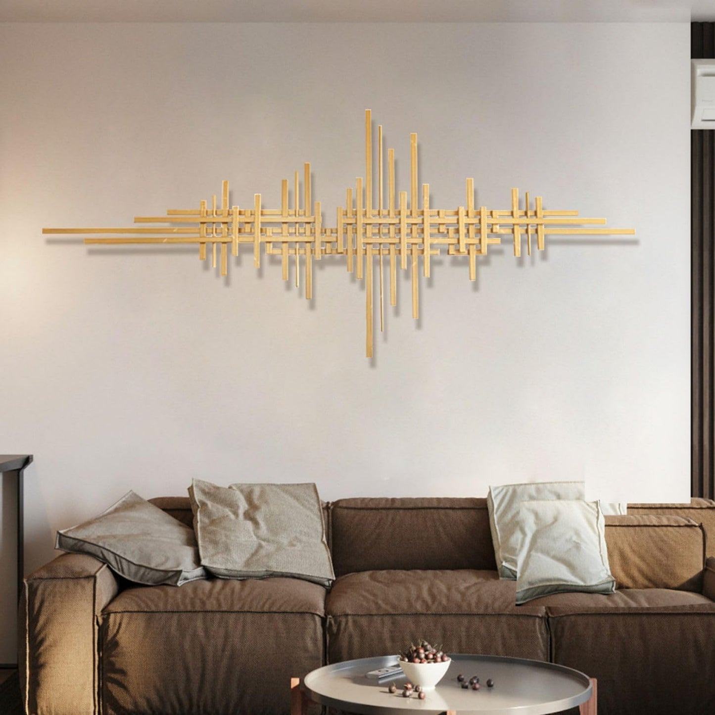 Modern Geometric Gold Metal Wall Art, Handmade Iron Wall Sculpture for Living Room, Dining Room or Hallway 47.2"x19.7"