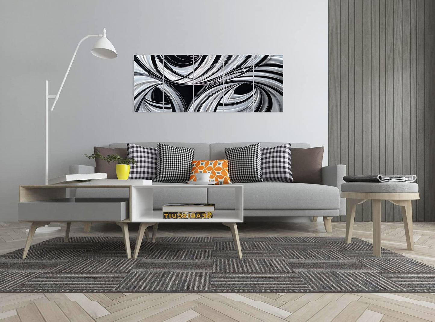 Black and White Abstract Metal Wall Art, Handcrafted Aluminum Sculpture for Living Room, Bedroom or Dining Room Decor