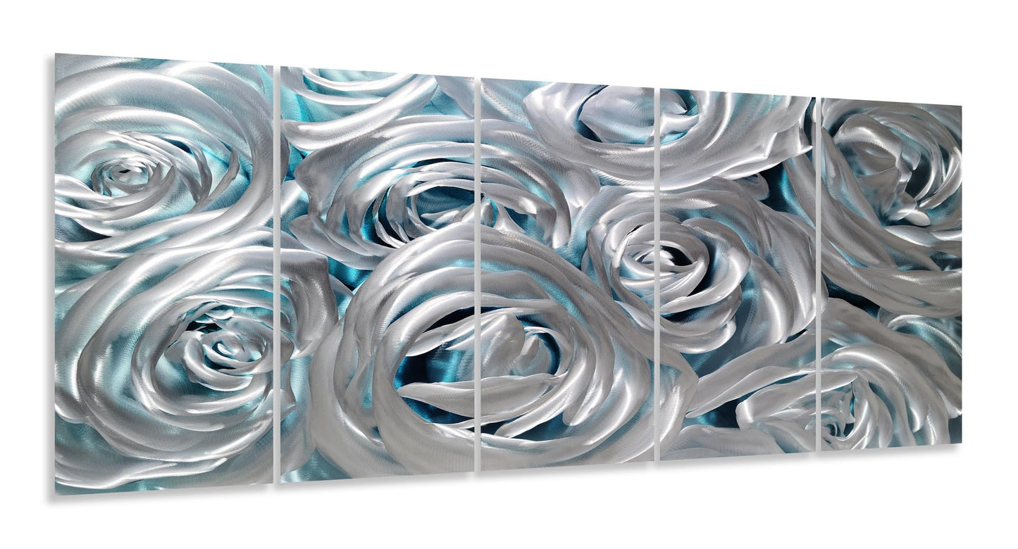 Huge Silver Flower Metal Wall Art, Handcrafted Wall Sculpture Set for Living Room Decor