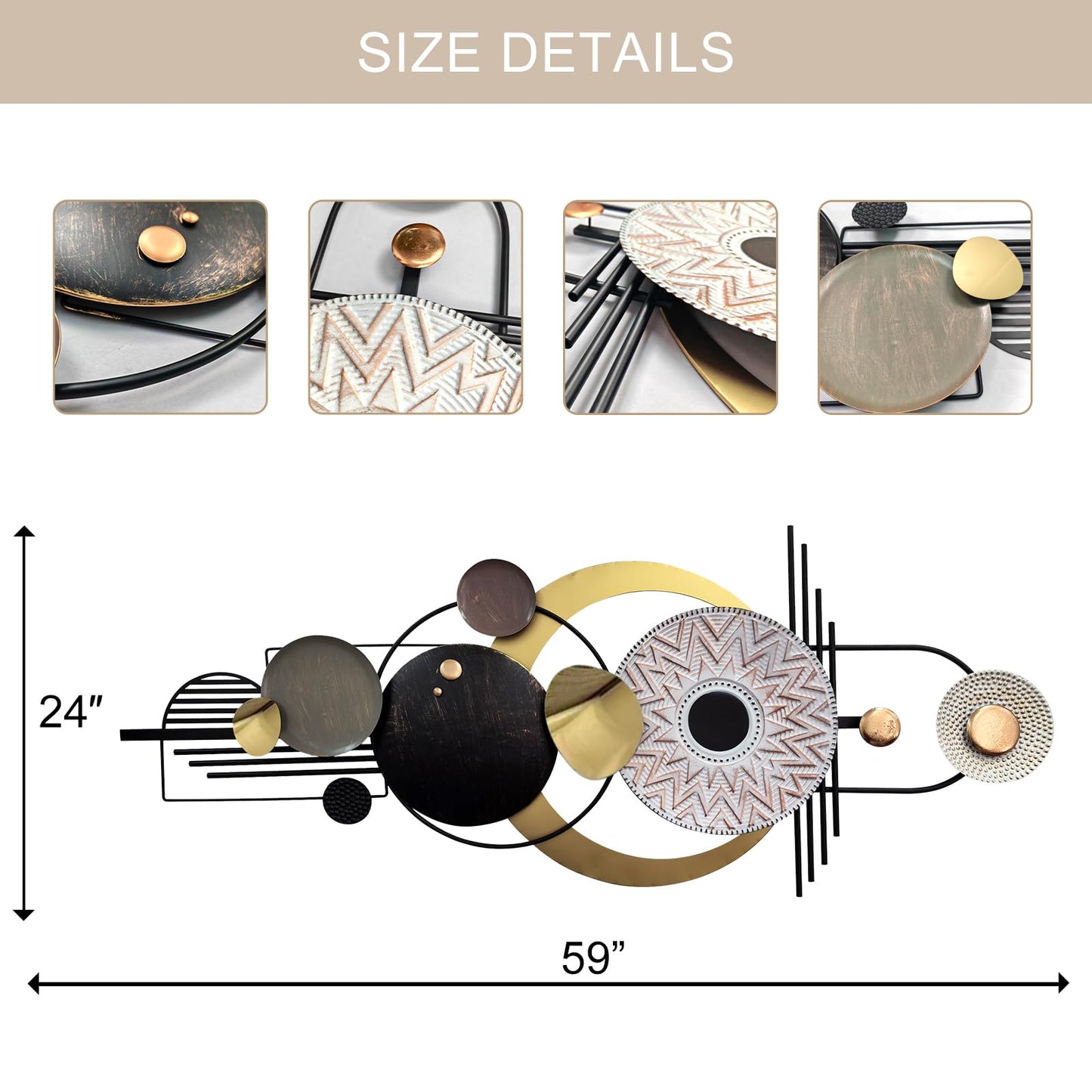 ERMOFAV Modern Metal Wall Art, Large 3D Geometric Circular Wall Decor Sculpture, Textured Metal Art for Living Room, Bedroom, or Den (59" x 24")