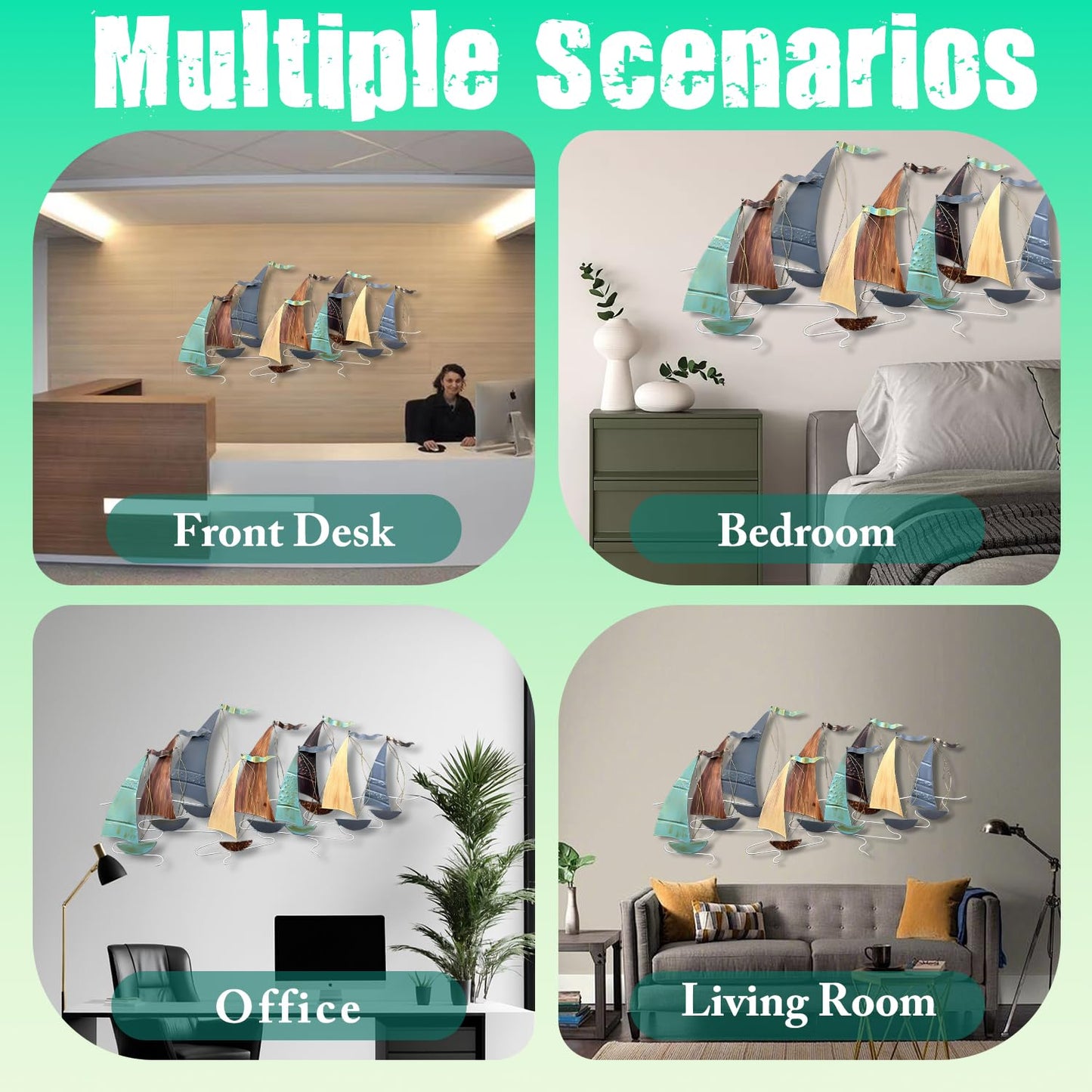 edaknez Large Metal Sailboat Wall Decor, 51" x 26" Coastal Nautical Ship Wall Art, Large Metal Boat Wall Sculpture for Living Room & Bedroom