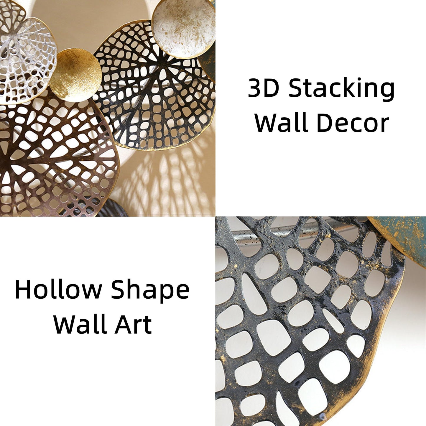 ZZYYZZ Large Metal Wall Decor, Boho Lotus Leaf 3D Metal Wall Art, Stacked Flower Wall Decoration for Living Room, Bedroom, Dining Room, Nautical Coastal Style, 52.5" x 26.5"