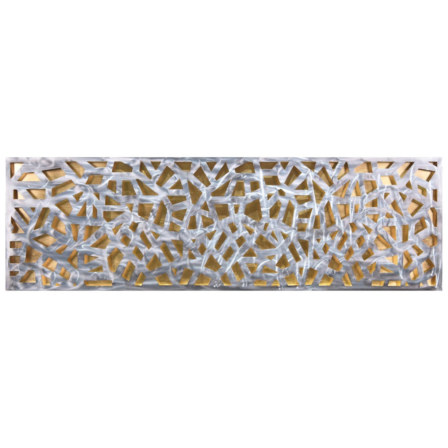 Abstract 3D Polished Steel Wall Art with Gold Leaf, Modern Metal Sculpture for Living Room or Office 72"x22"