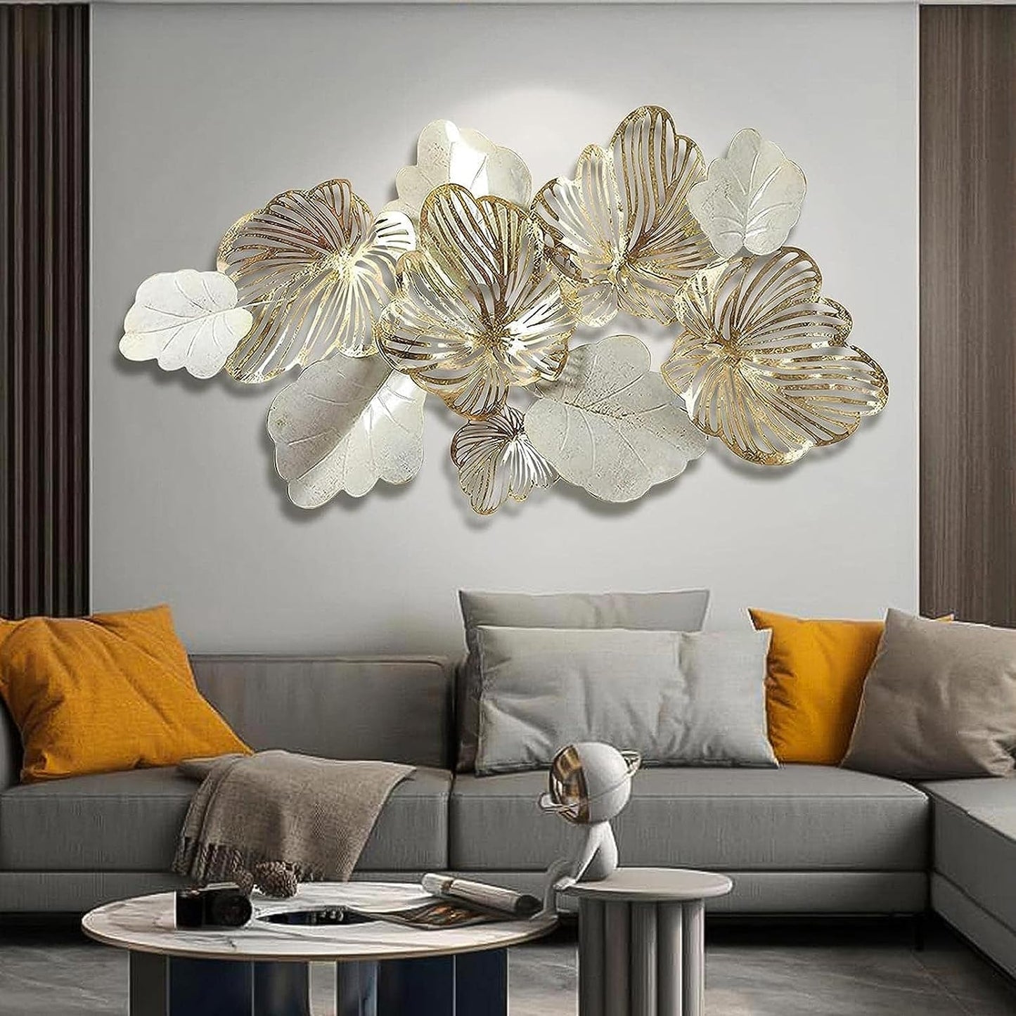 3D Gold Flower Metal Wall Art, Modern Blooming Wall Sculpture for Living Room, Bedroom or Kitchen Decor 52"x29"