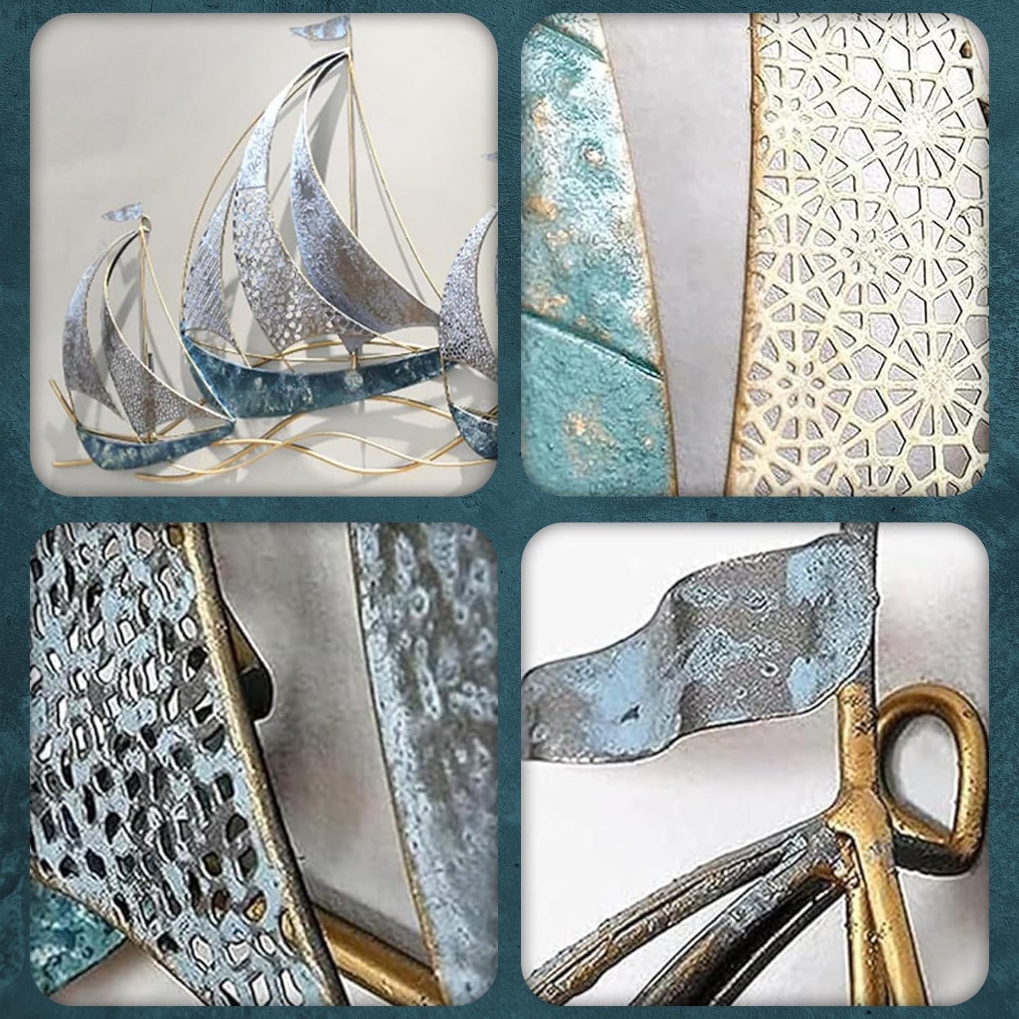 edaknez Set of 3 Metal Sailboat Wall Art, Coastal Nautical Blue Ship Wall Decor, Large Sailing Boat Metal Wall Sculpture for Living Room, Bedroom, Indoor & Outdoor