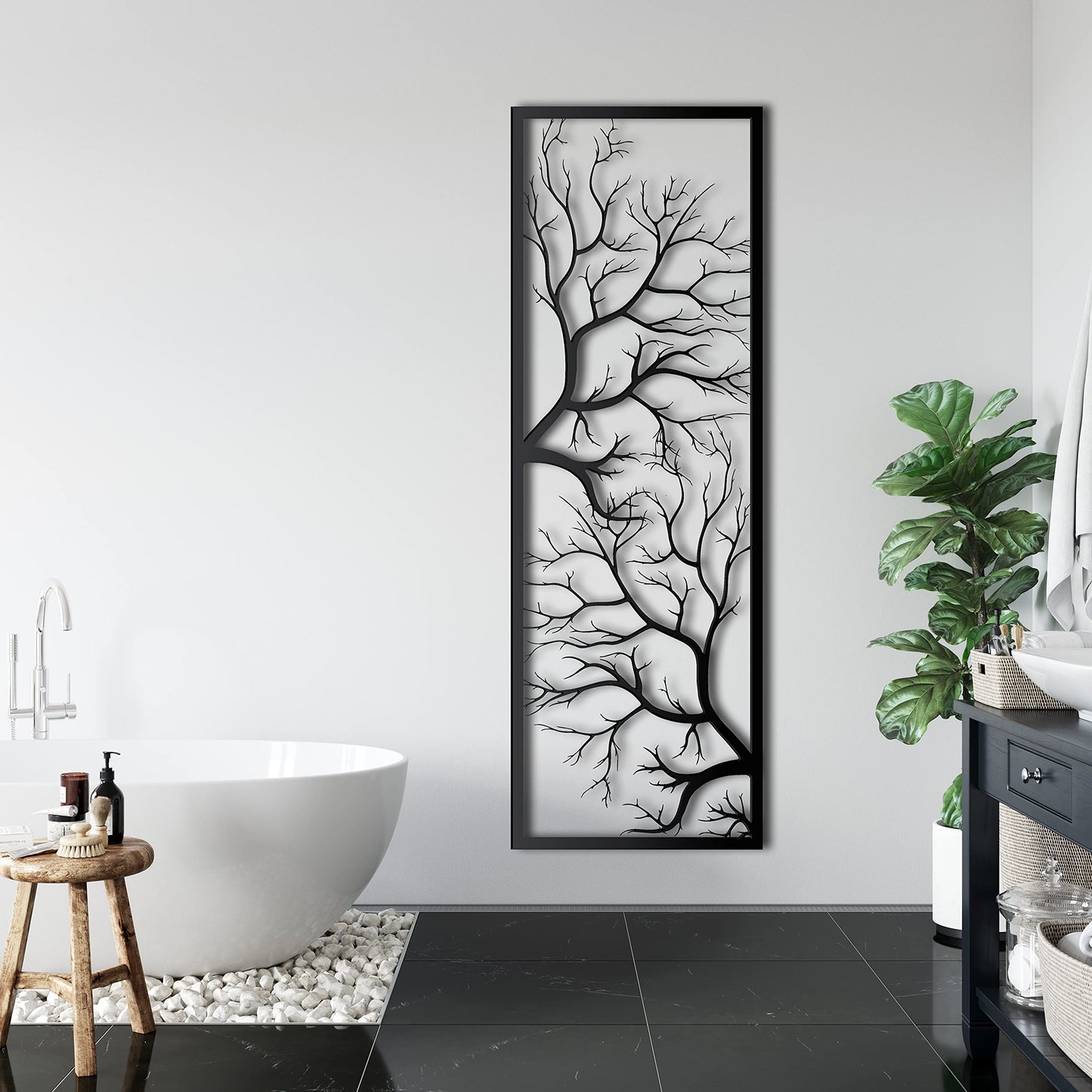 Geometric Tree Metal Wall Art Sign, Modern Decorative Wall Sculpture for Home or Office 14"x40"