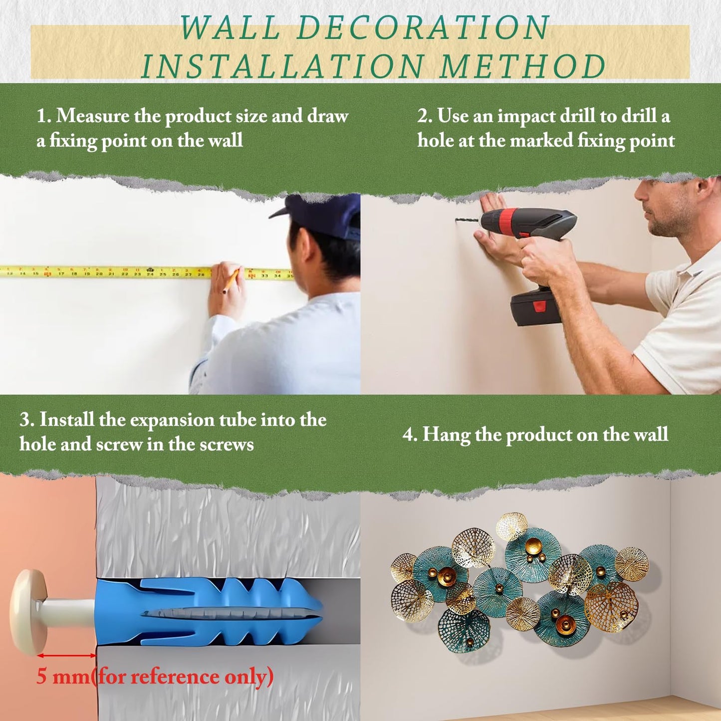 Metal Wall Decor for Living Room, 3D Stacked Leaves Lotus Flower Metal Wall Art, Modern Hanging Wall Decoration, 50" x 26"