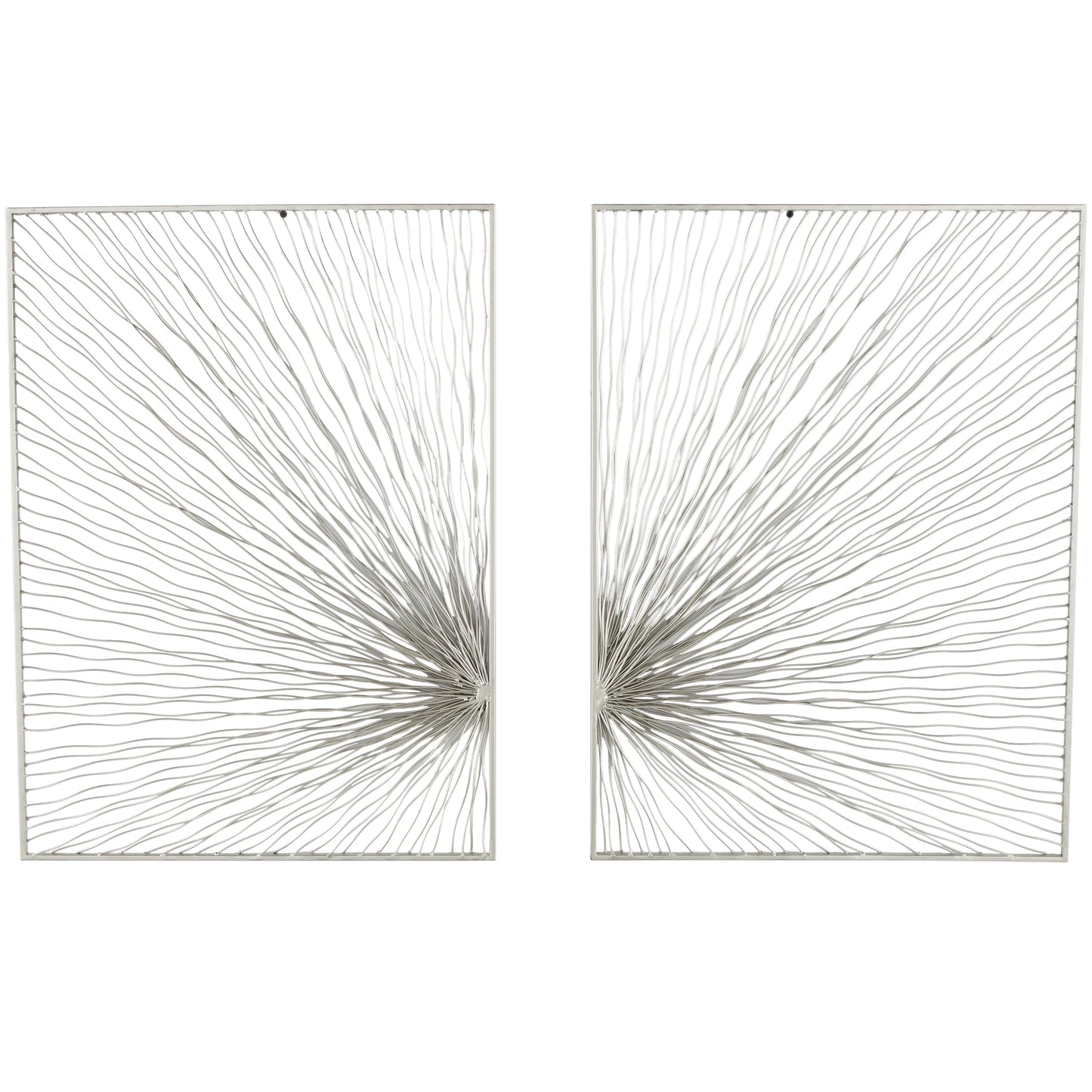 Set of 2 Metal Sunburst Wall Art Sculptures with Coiled Ribbon Design, Silver Decorative Wall Decor 22"x30"