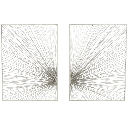 Set of 2 Metal Sunburst Wall Art Sculptures with Coiled Ribbon Design, Silver Decorative Wall Decor 22"x30"