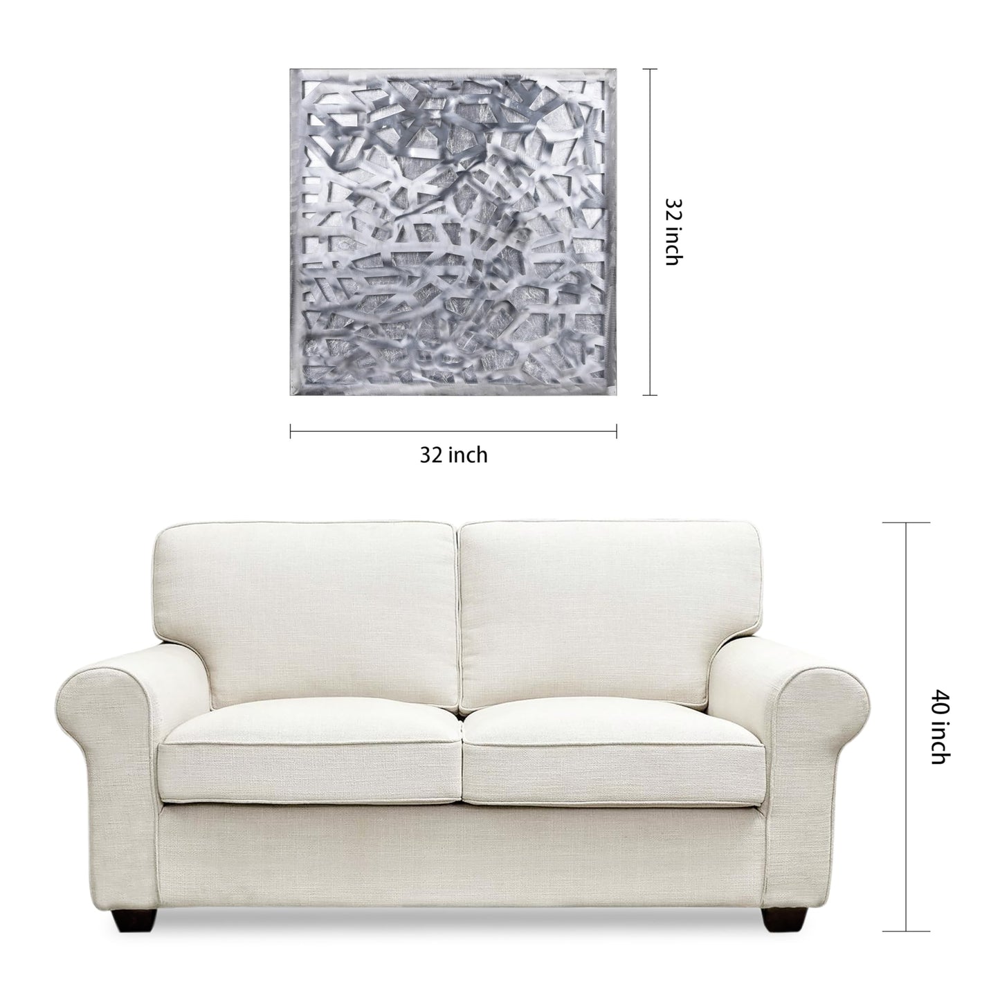 Abstract 3D Polished Steel Wall Art with Silver Leaf, Modern Metal Sculpture for Living Room or Office, 32"x32"