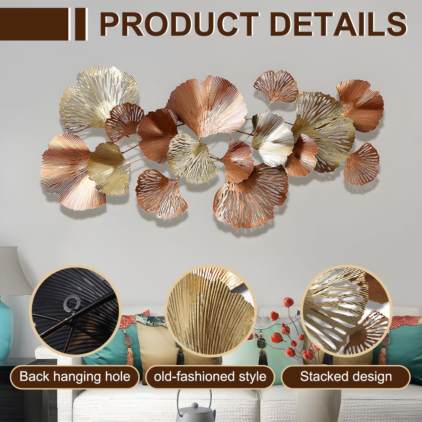 edaknez Gold Metal Wall Decor, Large 3D Modern Metal Wall Art for Living Room, Indoor & Outdoor Wall Decoration for Bedroom, Coastal Nautical Style (D 135 x 62 x 6 cm)