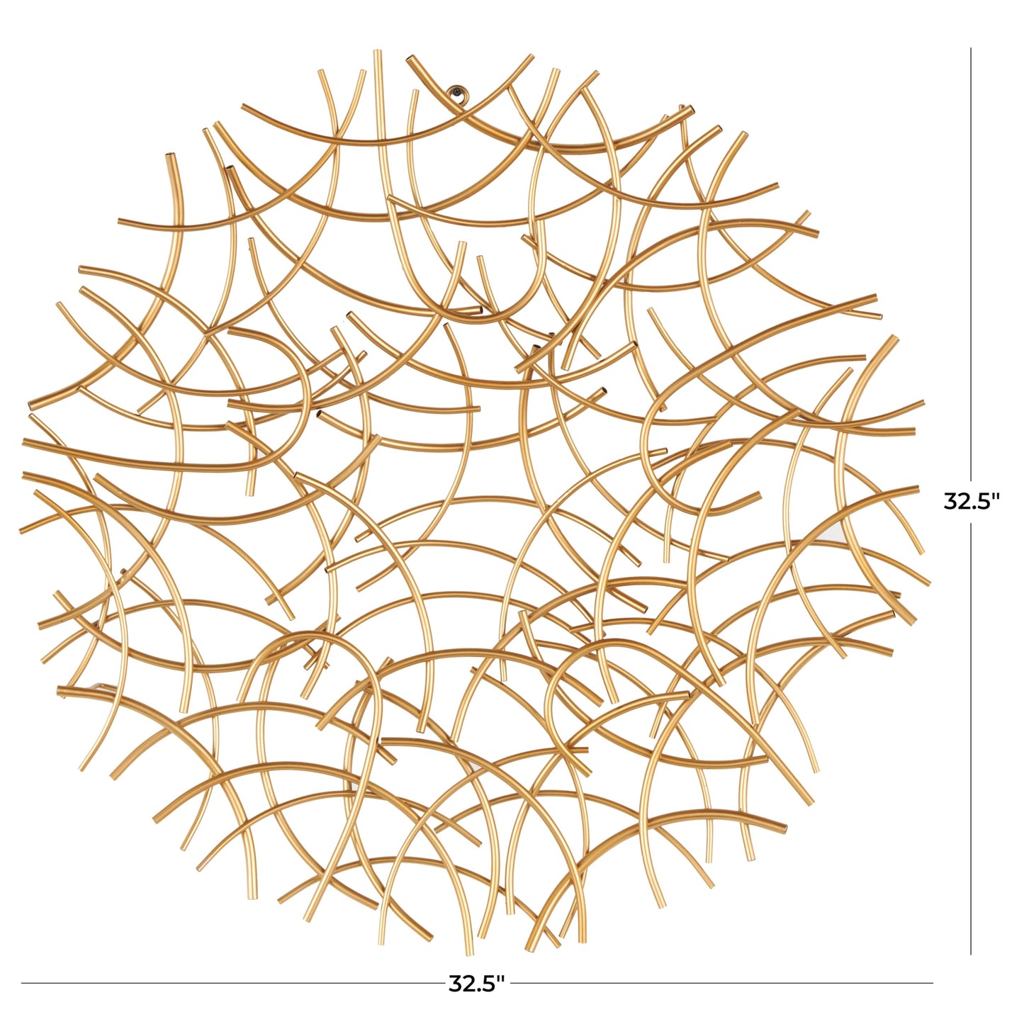 Abstract Metal Wall Art with Overlapping Curved Sticks, Gold Decorative Wall Sculpture 33"x33"