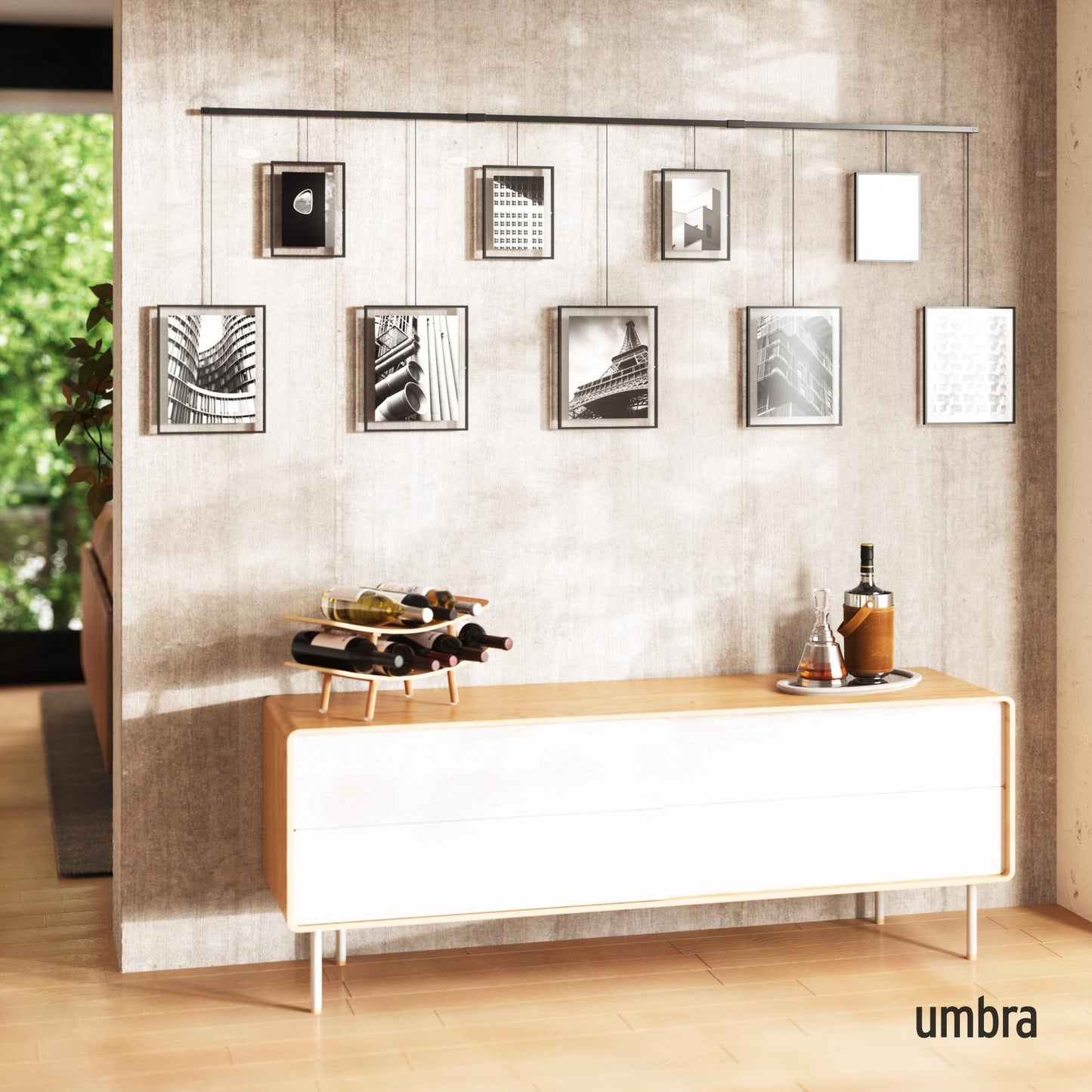 Umbra Exhibit Rimless Wall Frame with Metal Rod, Black Decorative Frame for Living Room, Bathroom, Bedroom or Entryway