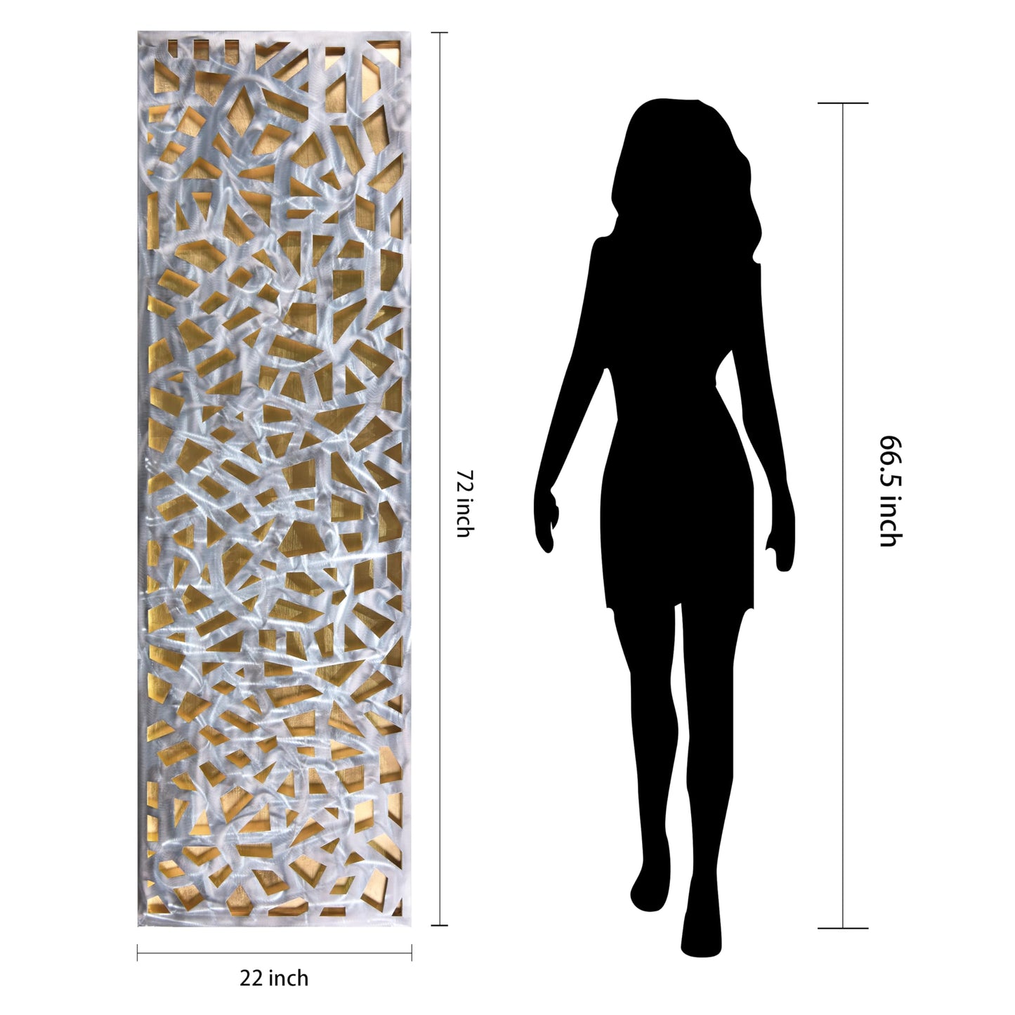 Abstract 3D Polished Steel Wall Art with Gold Leaf, Modern Metal Sculpture for Living Room or Office 72"x22"