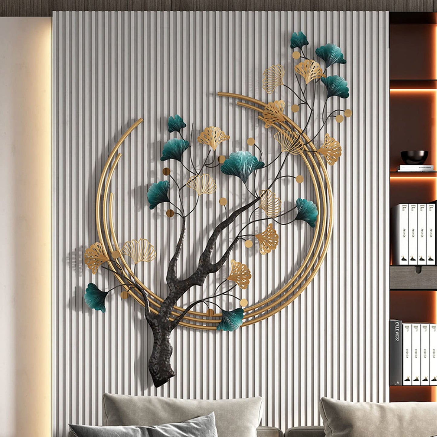 Futyli Large Metal Wall Decor, 3D Ginkgo Leaf Wall Art, 53" Vertical Modern Metal Wall Sculpture for Living Room, Dining Room, Bedroom