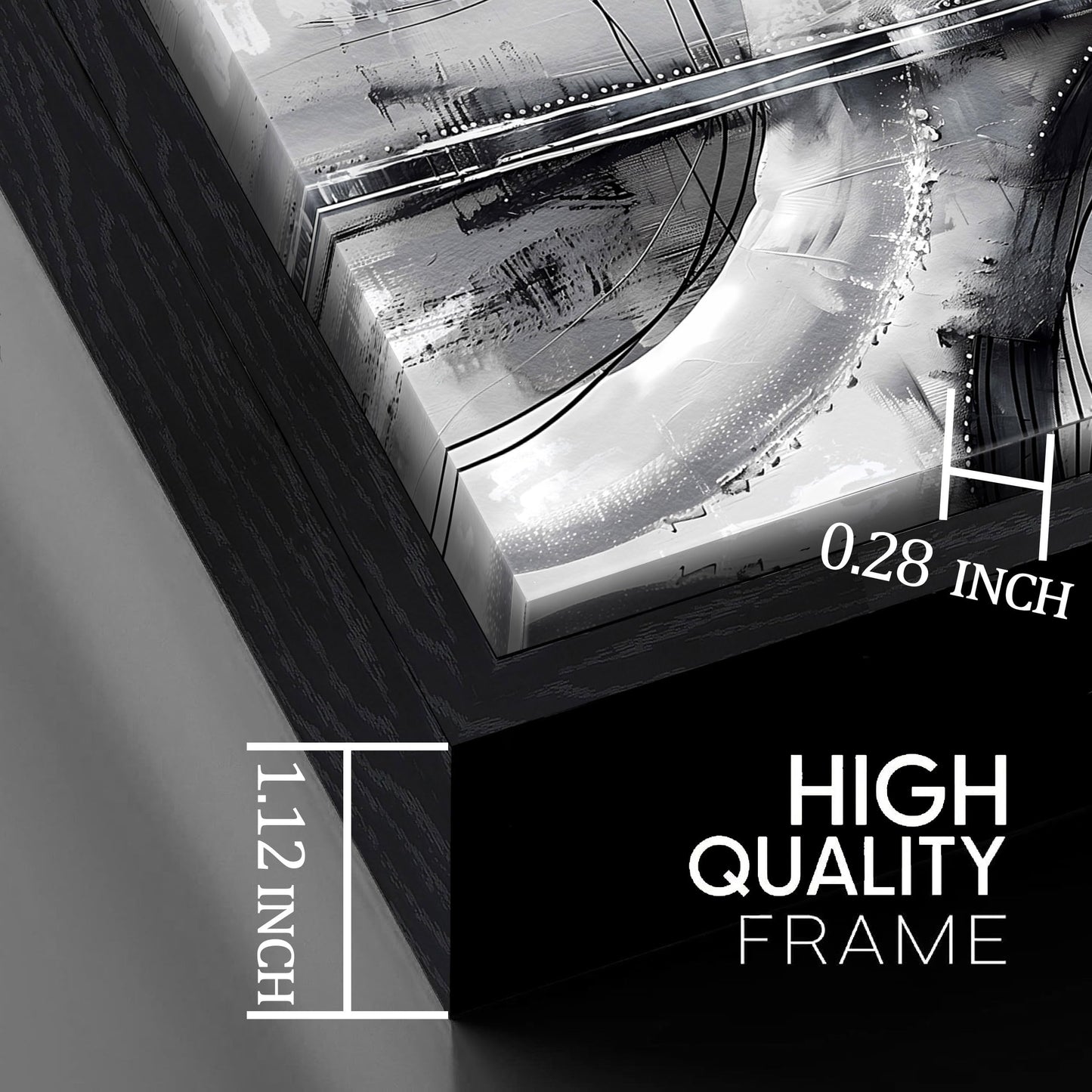 Abstract Black and White Framed Wall Art, Grey Painting for Bedroom or Gallery Home Decor 24"x48"