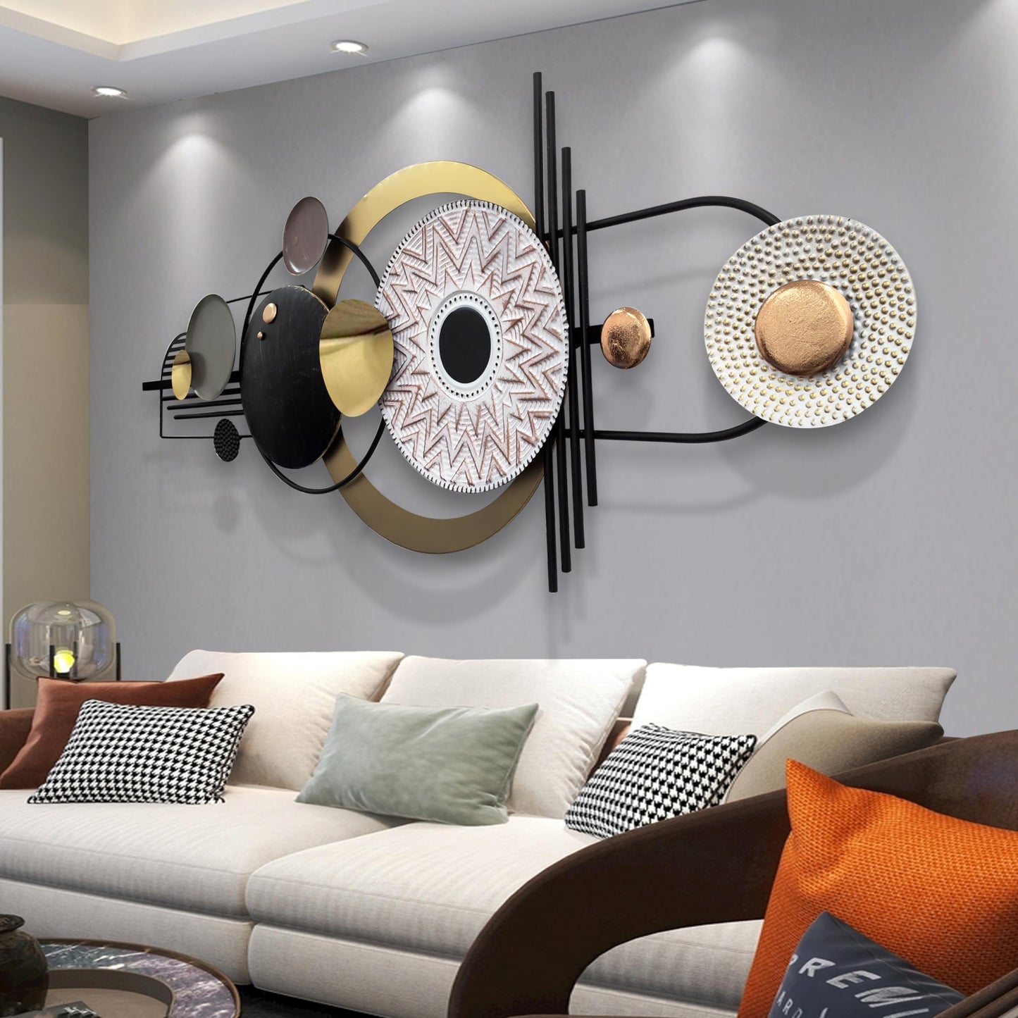 ERMOFAV Modern Metal Wall Art, Large 3D Geometric Circular Wall Decor Sculpture, Textured Metal Art for Living Room, Bedroom, or Den (59" x 24")