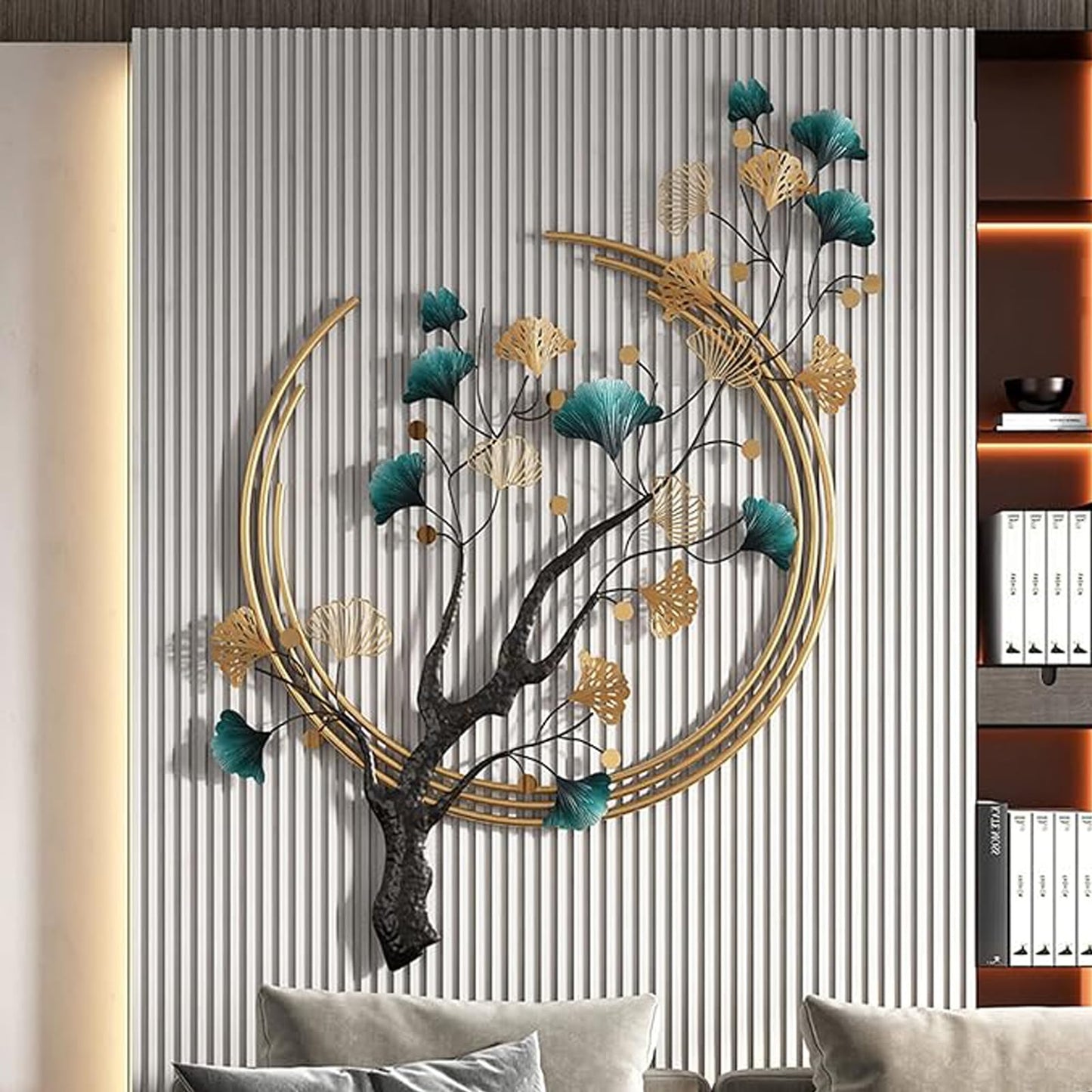 Futyli Large Metal Wall Art Decor, 3D Ginkgo Leaf Wall Sculpture, 36.6" Vertical Gold Metal Artwork for Bedroom and Dining Room Decoration