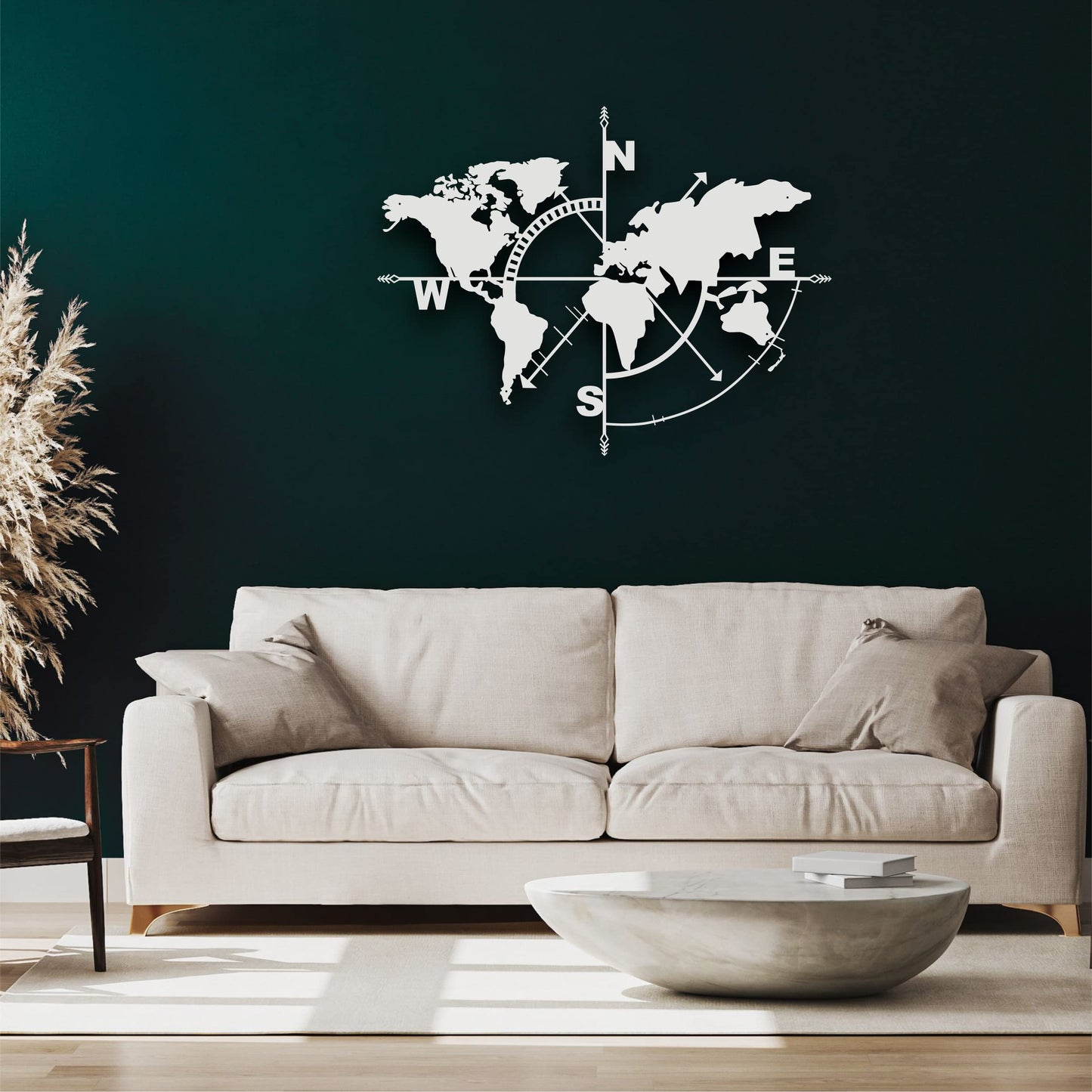 Metal World Map Wall Art, White Decorative Wall Sculpture for Home, Office, Bedroom or Living Room 47"x36"