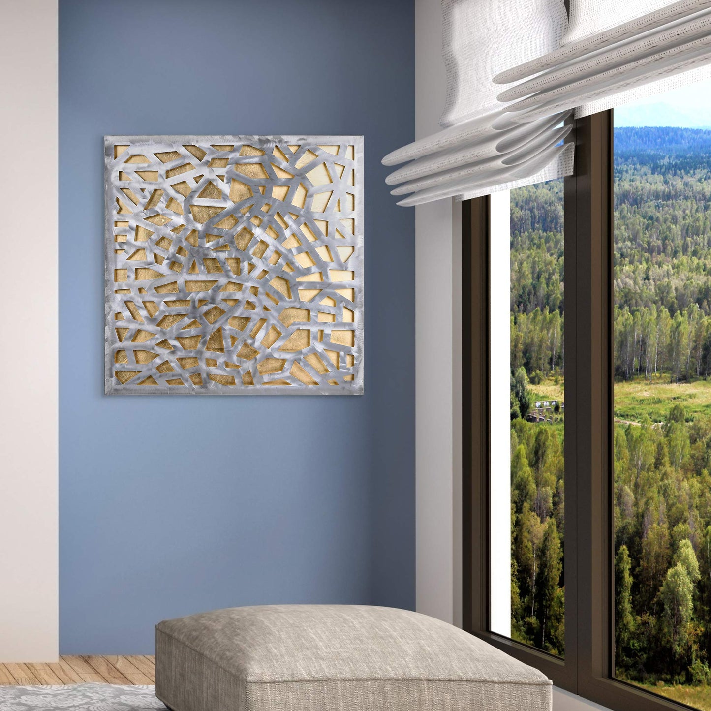 Abstract Gold Leaf Metal Wall Art, Polished Steel Sculpture for Living Room, Bedroom or Office, Ready to Hang 32"x32"