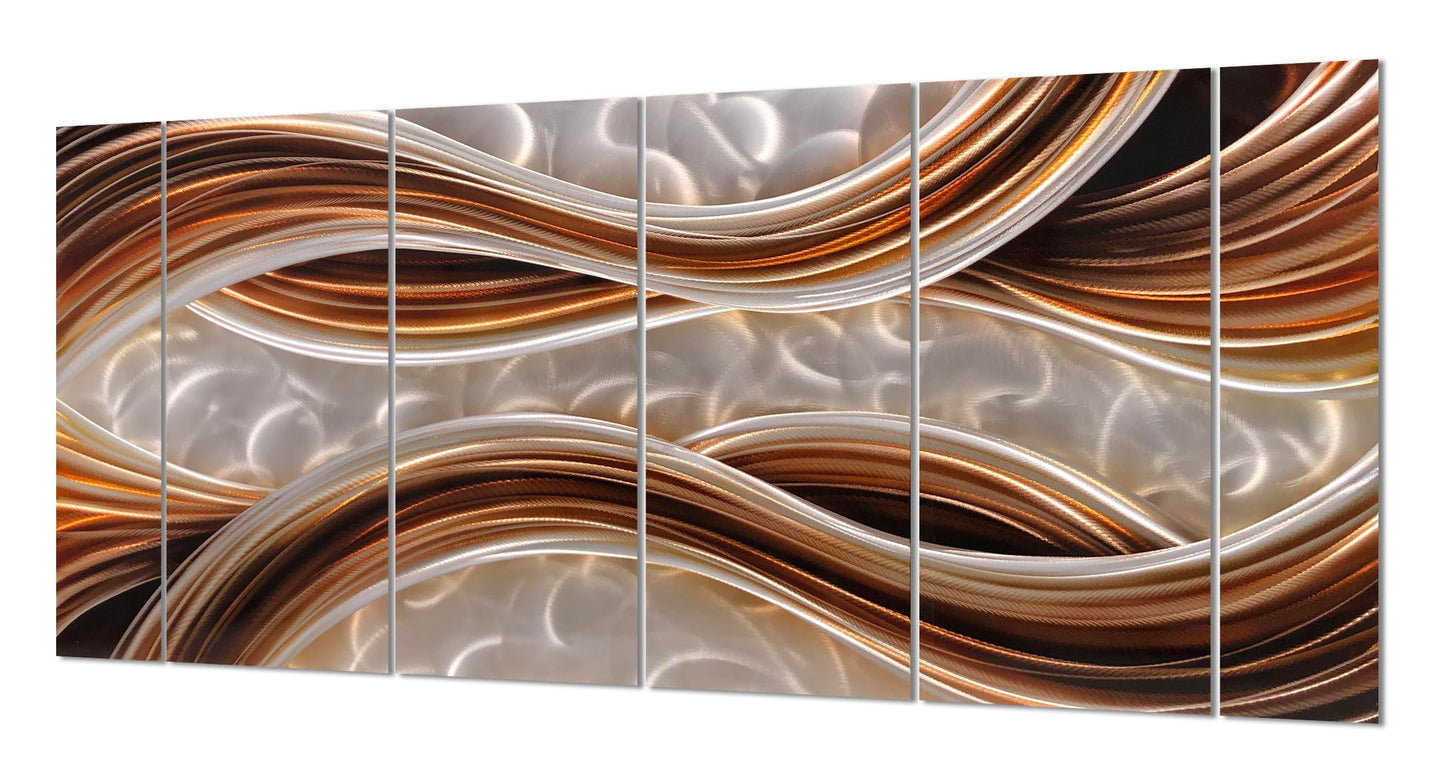 Handcrafted Abstract Wave Metal Wall Art in Gold and Copper Tones, Modern Decorative Sculpture for Home Decor