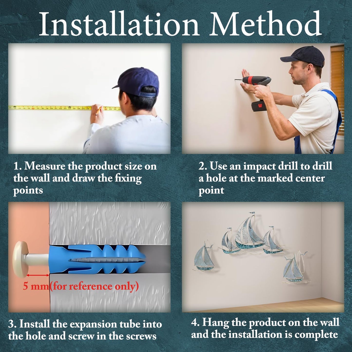 edaknez Set of 3 Metal Sailboat Wall Art, Coastal Nautical Blue Ship Wall Decor, Large Sailing Boat Metal Wall Sculpture for Living Room, Bedroom, Indoor & Outdoor