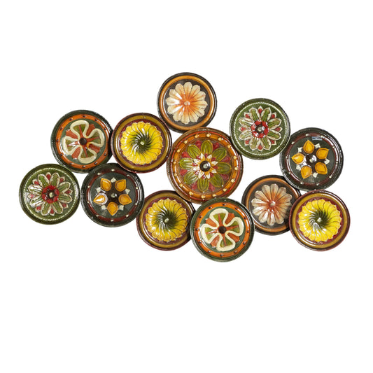 Colorful Flower Metal Wall Art on Round Base, Decorative Wall Sculpture for Home or Office