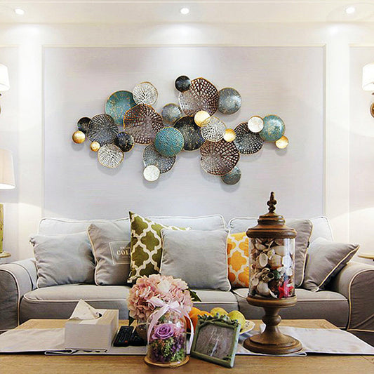 ZZYYZZ Large Metal Wall Decor, Boho Lotus Leaf 3D Metal Wall Art, Stacked Flower Wall Decoration for Living Room, Bedroom, Dining Room, Nautical Coastal Style, 52.5" x 26.5"