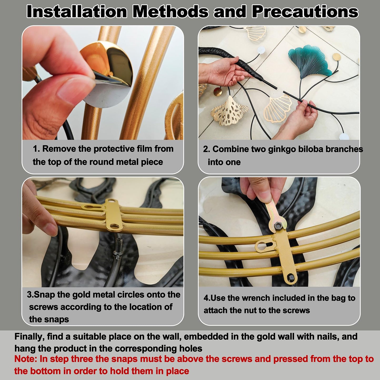 QXSXKJ 3D Metal Wall Art Decor, Large Gold Ginkgo Leaf Wall Sculpture, 59" Modern Metal Wall-Mounted Decoration for Living Room, Dining Room, and Bedroom