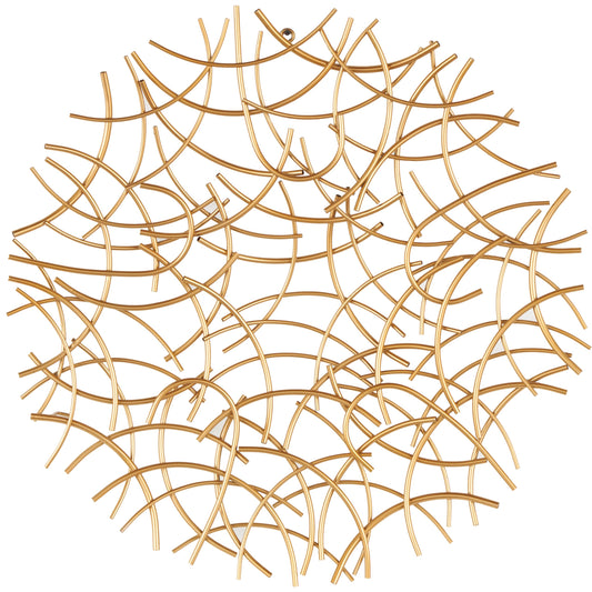 Abstract Metal Wall Art with Overlapping Curved Sticks, Gold Decorative Wall Sculpture 33"x33"