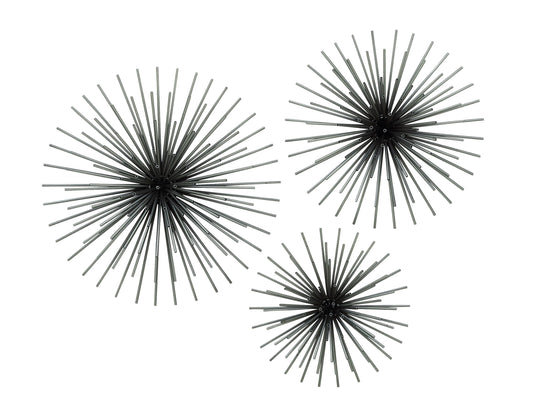 Set of 3 3D Metal Starburst Wall Art Sculptures, Black Decorative Wall Decor 16", 20", 24"