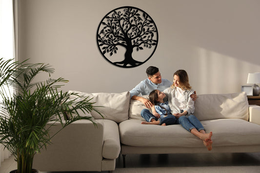 3D Tree of Life Metal Wall Art, Family Tree Silhouette Wall Sculpture for Living Room, Bedroom or Office 43"x43"